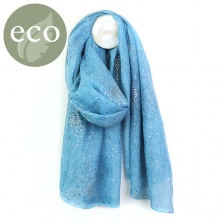 Blue Washed Finish Scarf with Metallic Dot Print by Peace of Mind